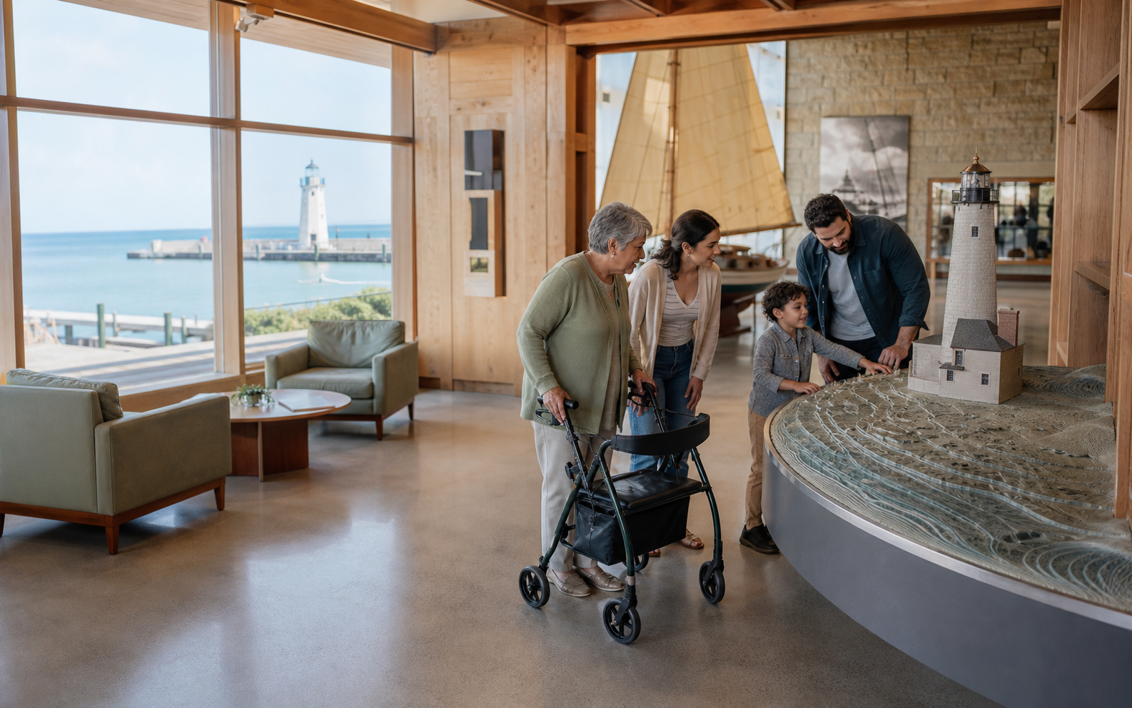 Step-free maritime museum gallery with tactile lighthouse model
